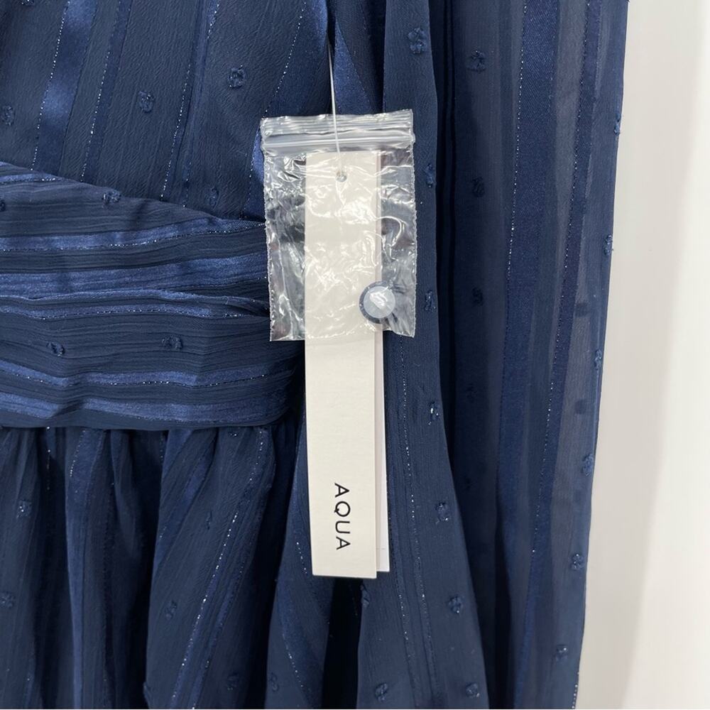 NWT AQUA Mock Neck Semi Sheer Navy Blue Mini Dress Medium Elegant Retro Whimsy - Picture 11 of 16